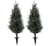 3FT Artificial Cedar Topiary Trees with Ground Spike,Faux Cedar Tree UV Resistant Shrubs Faux Cypress Plants for Outdoor Patio, Porch, Garden Indoor Planters Home Decoration