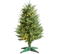 3ft Artificial Green Christmas Tree with 80 LED Lights String and 136 PE PVC Mixed Tips Hinged Branches Bushy Realistic Easy to Assemble Xmas Home Decorations Trees with Plastic Stand