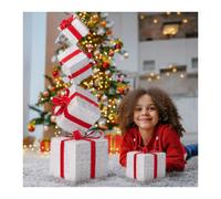 3ft Christmas 80 LED Lighted Gift Box Tower Pre-lit Stacked Xmas Present Boxes