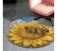 3ft Circle Rug Non Slip Bath Rug Soft Stain Resistant Coral Velvet Bee Sunflower Disc Carpet for Under Round Table Washable Indoor Floor Mat for Living Room Bedroom Nursery Home Office Decor