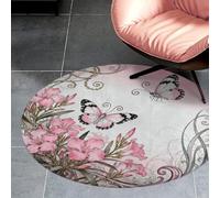 3ft Circle Rug Non Slip Bath Rug Soft Stain Resistant Coral Velvet Butterfly Oleander Cluster Carpet for Under Round Table Washable Indoor Floor Mat for Living Room Bedroom Nursery Home Office Dec