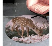 3ft Circle Rug Non Slip Bath Rug Soft Stain Resistant Coral Velvet Deer Among Pink Cherry Blossoms Carpet for Under Round Table Washable Indoor Floor Mat for Living Room Bedroom Nursery Home Offic