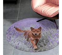 3ft Circle Rug Non Slip Bath Rug Soft Stain Resistant Coral Velvet Dingo in Lavender Field Carpet for Under Round Table Washable Indoor Floor Mat for Living Room Bedroom Nursery Home Office Decor