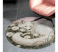 3ft Circle Rug Non Slip Bath Rug Soft Stain Resistant Coral Velvet Fox Camellia Cluster Carpet for Under Round Table Washable Indoor Floor Mat for Living Room Bedroom Nursery Home Office Decor