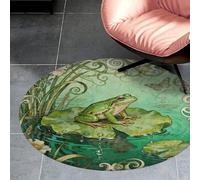 3ft Circle Rug Non Slip Bath Rug Soft Stain Resistant Coral Velvet Frog Lotus Pad Carpet for Under Round Table Washable Indoor Floor Mat for Living Room Bedroom Nursery Home Office Decor