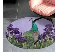 3ft Circle Rug Non Slip Bath Rug Soft Stain Resistant Coral Velvet Green Peafowl by Iris Carpet for Under Round Table Washable Indoor Floor Mat for Living Room Bedroom Nursery Home Office Decor