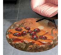 3ft Circle Rug Non Slip Bath Rug Soft Stain Resistant Coral Velvet Ladybug Marigold Bloom Carpet for Under Round Table Washable Indoor Floor Mat for Living Room Bedroom Nursery Home Office Decor