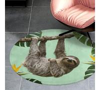 3ft Circle Rug Non Slip Bath Rug Soft Stain Resistant Coral Velvet Sloth on Green Branches Carpet for Under Round Table Washable Indoor Floor Mat for Living Room Bedroom Nursery Home Office Decor