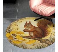3ft Circle Rug Non Slip Bath Rug Soft Stain Resistant Coral Velvet Squirrel Ginkgo Branch Carpet for Under Round Table Washable Indoor Floor Mat for Living Room Bedroom Nursery Home Office Decor