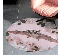 3ft Circle Rug Non Slip Bath Rug Soft Stain Resistant Coral Velvet Sugar Glider Over Cherry Blossoms Carpet for Under Round Table Washable Indoor Floor Mat for Living Room Bedroom Nursery Home Off