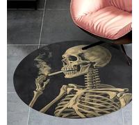 3Ft Coral Velvet Round Rug Machine Washable Non Slip TPR Backing A Skeleton with Burning Cigarette Area Rug Pet Friendly Doormat Low Pile Soft Plush Bedroom Carpet for Living Room Kitchen Entryway