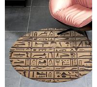 3Ft Coral Velvet Round Rug Machine Washable Non Slip TPR Backing Egypt Hieroglyphics Area Rug Pet Friendly Doormat Low Pile Soft Plush Bedroom Carpet for Living Room Kitchen Entryway Dorm Indoor