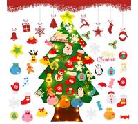 3Ft Diy Felt Christmas Tree For Kids,Fuzzy Felt Xmas Tree With 32pcs Detachable Ornaments,Velcro Wall Mounted Hanging Xmas Gifts With String Lights For Toddler Home Christmas Decorations Indoor