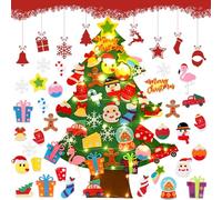 3Ft Felt Christmas Tree For Kids,Diy Wall Hanging Mounted Xmas Tree With string Lights,Velcro Fuzzy Felt Tree Xmas Gifts With 35pcs Detachable Ornaments For toddlers Home Christmas Decorations Indoor