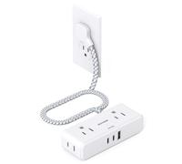 3ft Flat Extension Cord, Flat Plug Power Strip, 4 Outlets Widely with 3 USB Ports (2 USB C), 3 Sides Outlet Extender with Extension Cord with Multiple Outlets