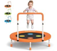 3FT Kids Trampoline with Adjustable Handle, 36” Foldable Mini Trampoline for Ages 1-6, ASTM Certified Indoor Rebounder, Geometric Jumping Mat, No-Gap Silent Elastic Bands, Max Load 100 lbs
