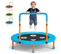 3FT Kids Trampoline with Adjustable Handle, 36” Foldable Mini Trampoline for Toddler Ages 1-6, ASTM Certified Indoor Rebounder, Geometric Jumping Mat, No-Gap Silent Elastic Bands, Max Load 100 lbs