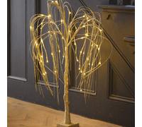 3Ft Led Illuminated Golden Willow Tree - Battery Powered Indoor Home Decoration With Warm White Lights - Measures H90Cm