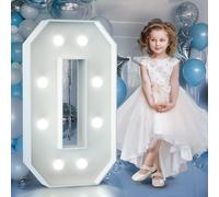 3FT Light Up Numbers Birthday Decoration: Large Marquee Numbers 0 for 10th 20th Party Decor Wedding Baby Shower, Big Number Balloons Frame Foam Cardboard Mosaic Balloon Arch Stand Pre-cut Letter