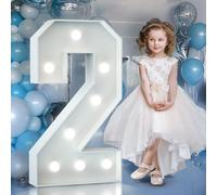 3FT Light Up Numbers Birthday Decoration: Large Marquee Numbers 2 for 2nd 21st Party Decor Wedding Baby Shower, Big Number Balloons Frame Foam Cardboard Mosaic Balloon Arch Stand Pre-cut Letter