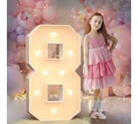 3FT Light Up Numbers Birthday Decorations for Girl Boy: Big Cardboard Number 8 for 8th 18th Wedding Anniversary Party Decor Baby Shower, Large Marquee Numbers Birthday Balloons Arch Kit Mosaic Pre-cut