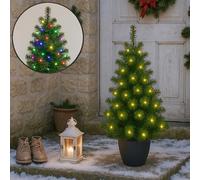 3ft Mini Doorstep Christmas Tree - Pre-Lit Artificial Xmas Tree with Polycement Pot - Indoor and Outdoor - Battery Operated LED Christmas Trees (Colour-Change, 90cm)