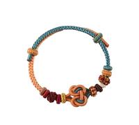 3FT Minimalist Braided Bracelet Crafted with Intangible Cultural Heritage Techniques - Handmade Genuine Leather/Cotton Rope Wristband - Simple Unisex Daily Wear Accessory as Gift, 0, red line, no