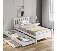 3ft Pine Single Bed with Wooden Frame & under Storage Drawers, Solid Single Bed with Modern Mattress Foundation for Bedrooms, 196x100x82 cm, White Aosom UK