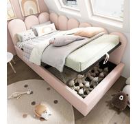 3ft Pink Velvet Ottoman Daybed, Hydraulic Storage & Metal Frame