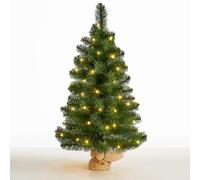 3ft Pre Lit Artificial Green Mini Christmas Tree with Colour Change Lights - 90cm Indoor Battery Operated LED Green Xmas Tree - Hessian Style Base Warm White/Multi Colour Lights 90cm