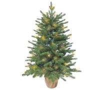 3ft Pre-Lit Mini Fir Christmas Tree,Artificial Pine Xmas Tree,106 PE Branches Tips & 84 PVC Branches Tips & UL Certification LED Lights & Burlap Wrapped Base for Tabletop Desk,Battery Operated