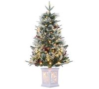 3FT Pre-Lit Snow Flocked Artificial Christmas Tree with 78 Warm White LEDs | 8 Lighting Modes & Timer, Tabletop Holiday Decor with Snowflake Light Box Base