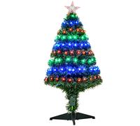 HOMCOM 3ft Green Pre-Lit Artificial Fibre Optic Christmas Tree with Multi Colour LED Lights, Green