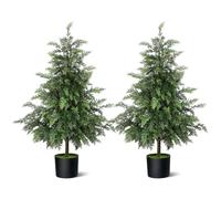3FT Real Touch Cedar Topiary Trees for Front Porch Decor, Artificial Shrubs Faux Plants Potted UV Resistant Fake Greenery for Outdoor Indoor Door Garden Farmhouse Home Decoration (Set of 2)