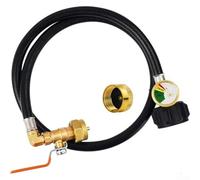 3Ft Refill Adapter Hose with Integrated Pressure Gauge and On Off Control Valve for Connecting Large Tanks to 1lb Bottles Solid Brass and Rubber for BBQ Grills Camping