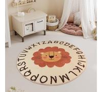 3ft Round Lion Rug, Soft Safari Nursery Rug, Educational Area Alphabet Rug for Kids Playroom Nursery Decor, Nonslip Play Mat, Animals Carpet, Jungle Rug Boy