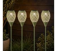 3ft Sage Green Solar Stake Lights - 4 Tall Solar Torch Lights - Tiki Torch | 90cm Lamp Posts With Warm White LEDs, IP65 for Outdoor Solar Lights for Garden, Pathway Lighting, Outdoor Porch Light & Gifts