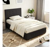 (3ft Single, Black) Reuben Fabric Ottoman Storage Bed with Lucy Mattress