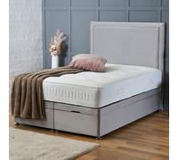 (3ft-Single (End Lift Opening), Silver Plush) DIVAN BED UPHOLESTERED HEADBOARD OTTOMAN LIFT UP STORAGE+MATTRESS