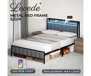 (3FT Single) Levede Upholstered LED Storage Bed Frame All Sizes