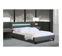 (3ft Single, No Mattress) Dark Grey Fabric Modern Bed Frame With LED 3ft 4ft 4ft6 5ft