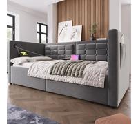 3ft Single Sofa Bed with Hydraulic Under-bed Storage and Side Pockets, Daybed with Type-C Charging Station, 205L x 106W x 75H cm, Grey Aosom UK