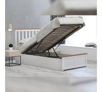 (3ft Single, With Amelia Mattress) White Wooden Gas Lift Ottoman Storage Bedframe 3ft 4ft 4ft6 5ft