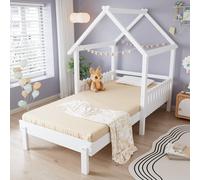 3ft Single Wooden Bed with Pull-Out Trundle and Sturdy Plywood Slats, Versatile Bed Frame for Bedrooms, 197L x 107.5W x 139H cm, White Aosom UK