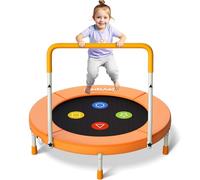3FT Toddler Trampoline with Adjustable Handle - 36” Foldable Mini Trampoline for Kids Baby Ages 1-6, ASTM Certified Indoor Rebounder, Geometric Jump Mat, No-Gap Quiet Elastic Bands, Max Load 100 LBS