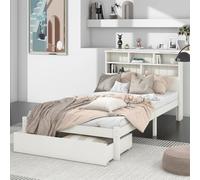 3FT White Solid Pine Wood Bed Wooden Single Size Bed Frame with Storage Drawer