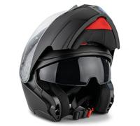 3GO E335 Full Face Motorcycle Helmet Burgundy Scooter ECE Approved Scooter Helmets Women Men With Double Sun Visor Bike Protection (Matt Black,M)