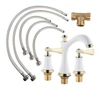 3Hole Bathroom Sink Faucet Copper & Titanium Split Spout Mixer Tap Luxury d & White Finish Modern Vanity Faucet & Stylish Bathroom Fixture