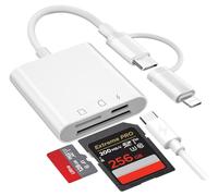 3in 1 SD Card Reader for iPhone iPad Camera Card Viewer Trail Game Camera DSLR Dash Cams, Portable No App Requires