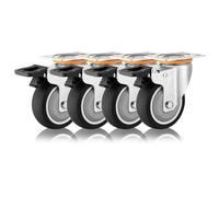 3in 4in 5in Plate Caster Wheel For Furniture And Carts Set Of 4 Dual Locking No Noise Thermoplastic Rubber Wheels Heavy Duty Industrial Replacement Swivel Casters(Brake